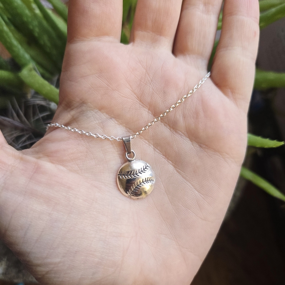 New Classic Silver Dainty Baseball Softball Necklace - Picture 3 of 5